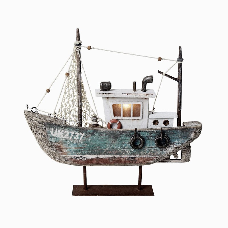 Nautical Decor Wood Sailboat Model with LED Light – Beach Themed Sailing Boat…