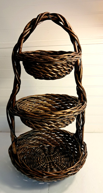 Triple Large Brown Wicker Basket 3 Tier Freestanding Farmhouse Easter 22" gallery