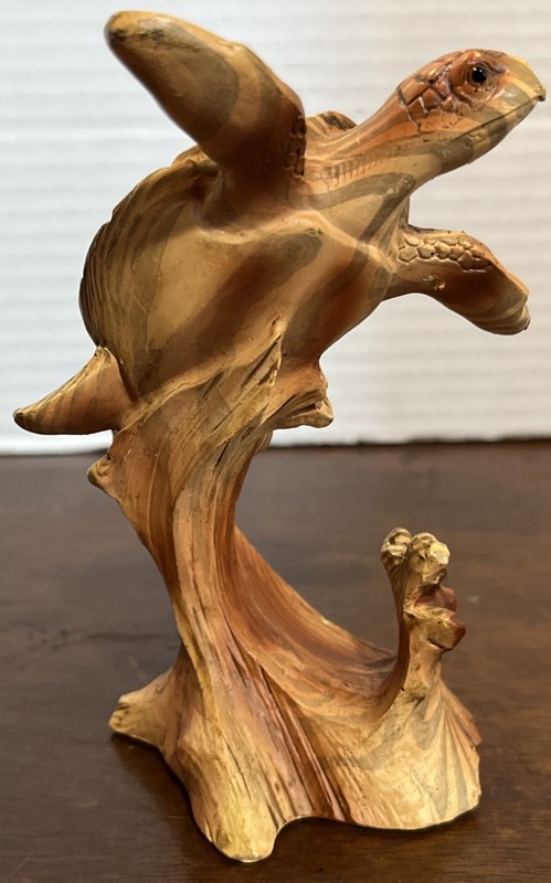 Sea Turtle Faux Wood Resin Statuette Beach Decor Ocean Hawaii. “RM” gallery