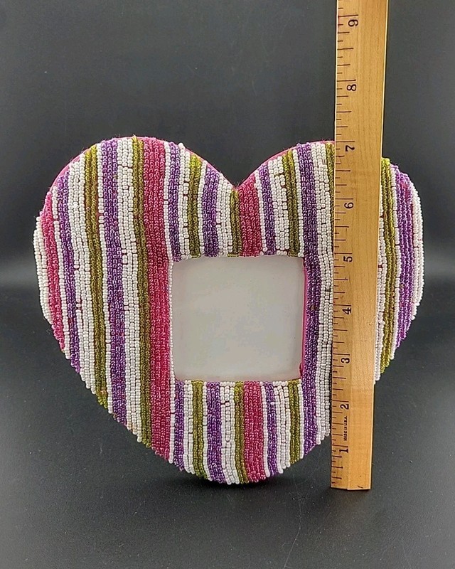 Beaded 7"X 7.5" Heart Shaped Picture Frame Pink Purple Lime White Crystal Beads gallery