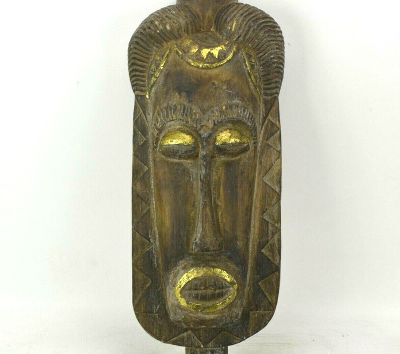 Tribal Mask Folk Art Carved Wood Aged Distressed Wall Hanging 20" Tall Indonesia gallery