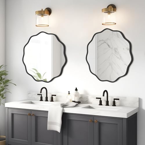 Round Wavy Mirror for Wall Decorative 24 inch, Modern Round 24"L x 24"W Black gallery