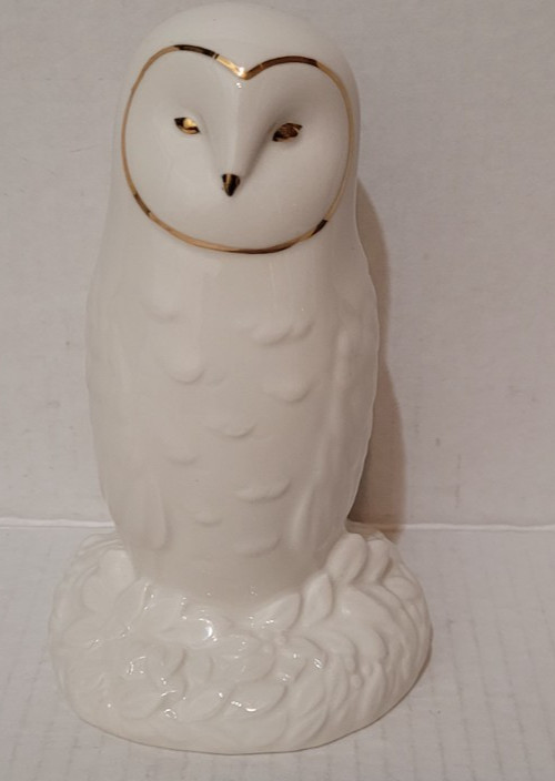 Anthropologie 6.5″ White Owl Creature Bud Flower Vase Gold Trim