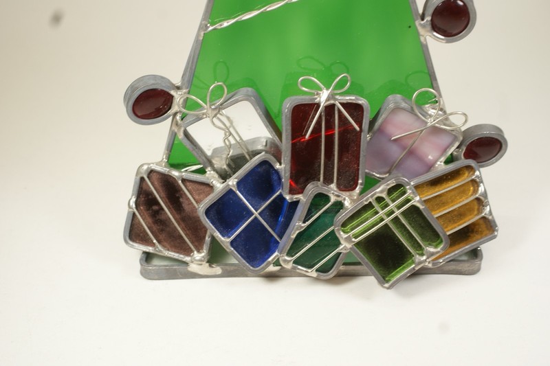 SG44 - Handcrafted Stained Glass, 3D Christmas Tree w/ Presents, 9 inches gallery