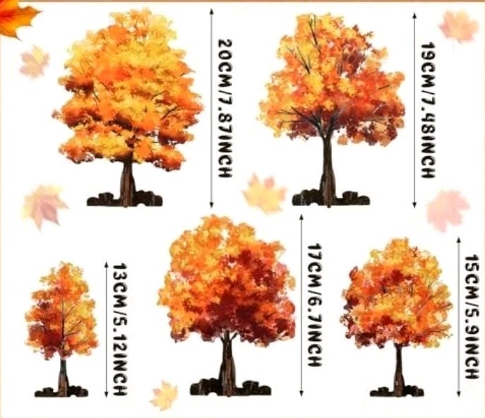 5 Pieces Mini Fall Maple Trees 2D 5 Size Autumn Artificial Miniature Trees Flat gallery
