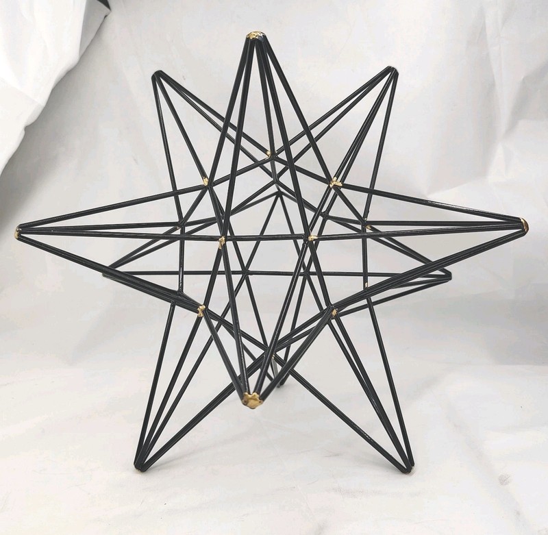 Black Metal Star Sculpture Geometric Art With Gold Accents 12″ Wide