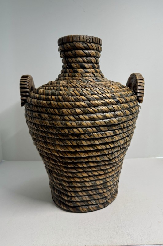Vintage Large Double Handle Wicker Woven Decorative Vase