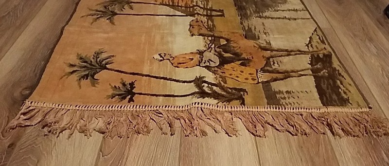 Vintage Rug Woven Egyptian Wall Hanging Tapestry Pyramids Camels Palm Trees gallery