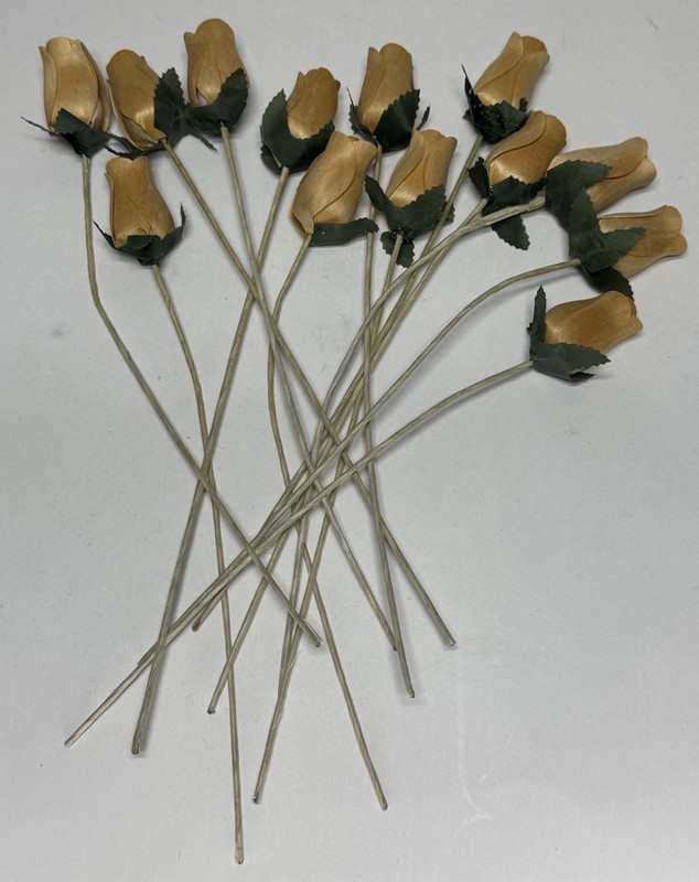 VTG Bouquet Of Wooden Roses Stem Flower Lot of 13 Brown Yellow Easter Holiday