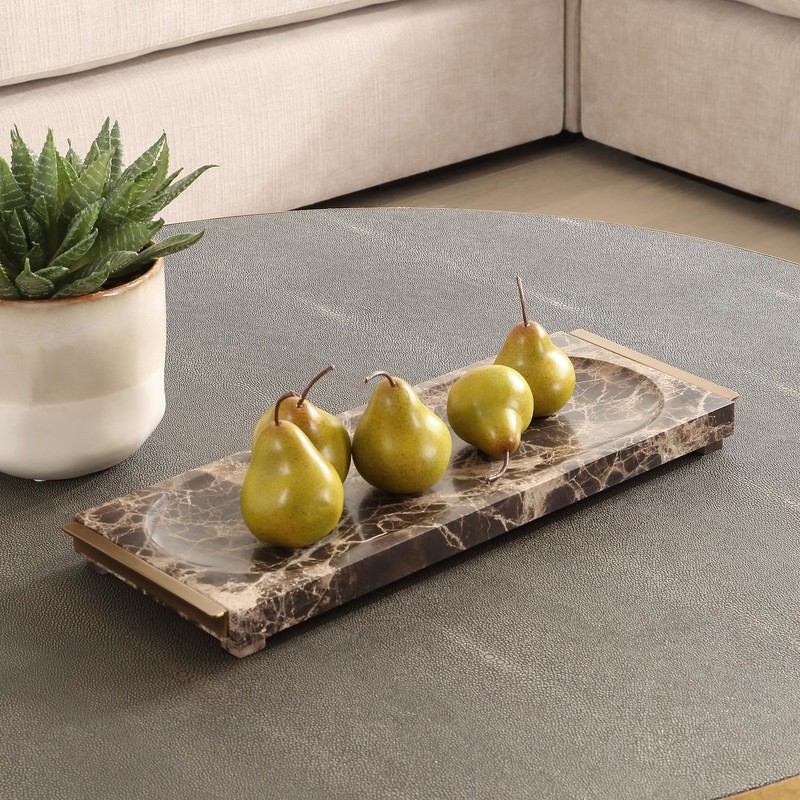 Uttermost 18224 Marble Crest 18-7/8"W Marble and Metal Tray - Off White gallery