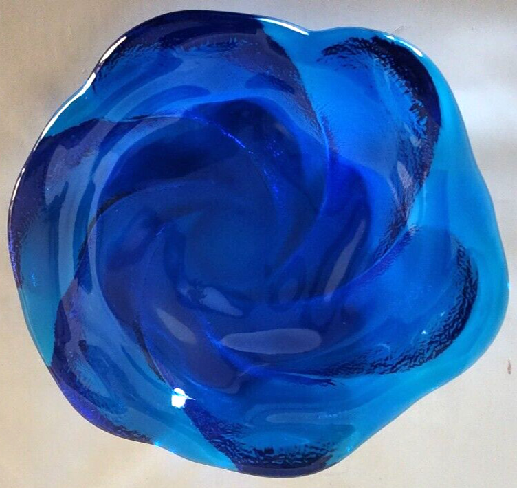 Vintage Fenton Swirled Glass Bowl or Candy Dish Cobalt Chunky Art Glass