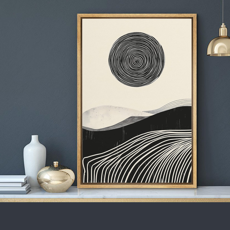 Wall26 Swirling Lines and Soft Hills Abstract Canvas Print Framed Wall Art gallery