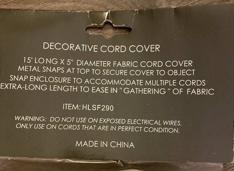 Cord Cover Decorative Off White New in sealed pkg. 15 ft x 5” diameter gallery