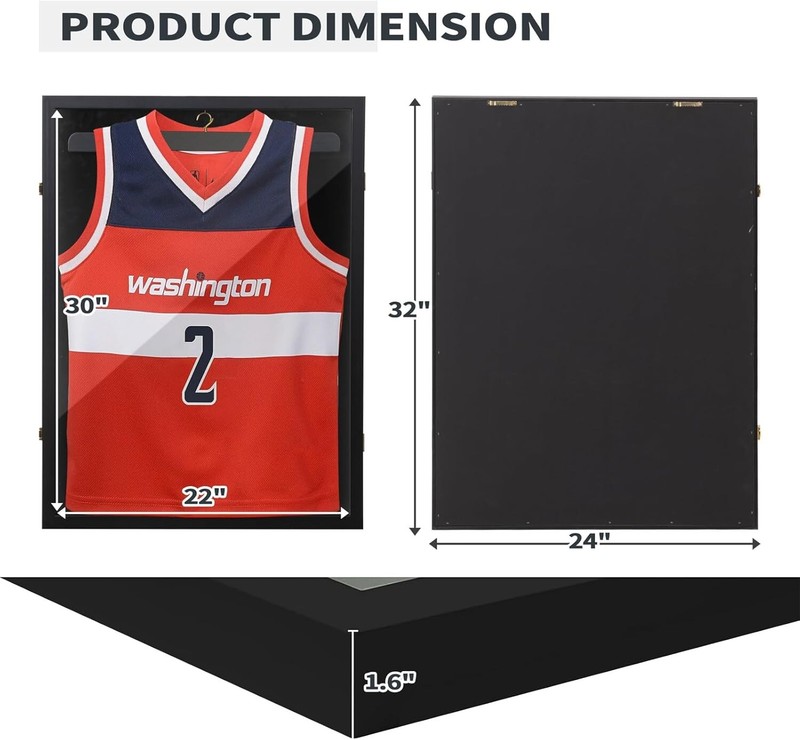 Sports Jersey Frame Box Display Case Rack Frame Locable Baseball Shadowbox Black gallery