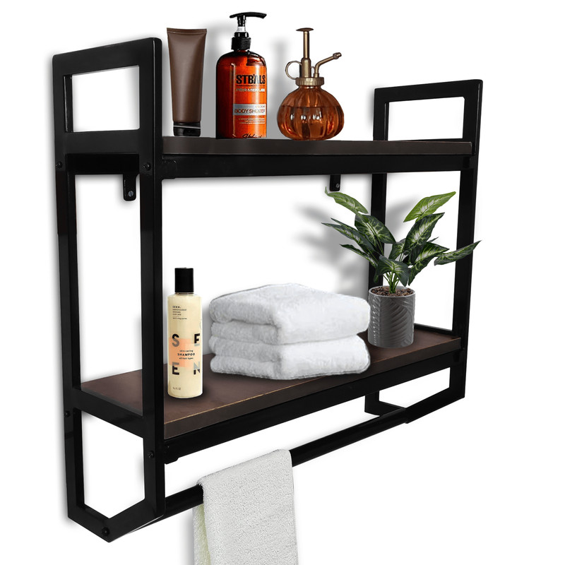 2-Tier Industrial Bathroom Shelf 23.6 Inch, Wall Mount Floating Storage Shelf