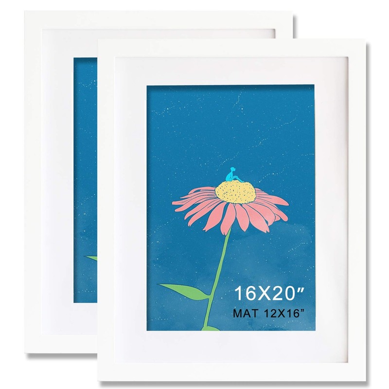 16x20inch Picture Frame 2 Pack White Solid Wood Display Pictures 12×16 with M…