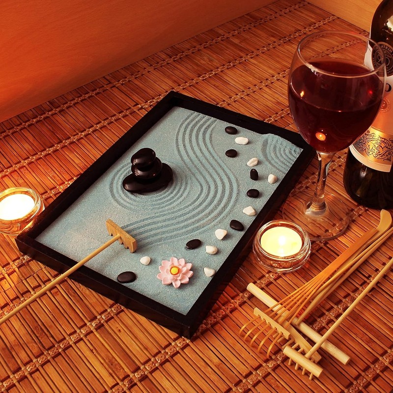 Japanese Zen Garden Mini Kit 11x8 in Aqua Blue Sand Stress Relief Decor gallery