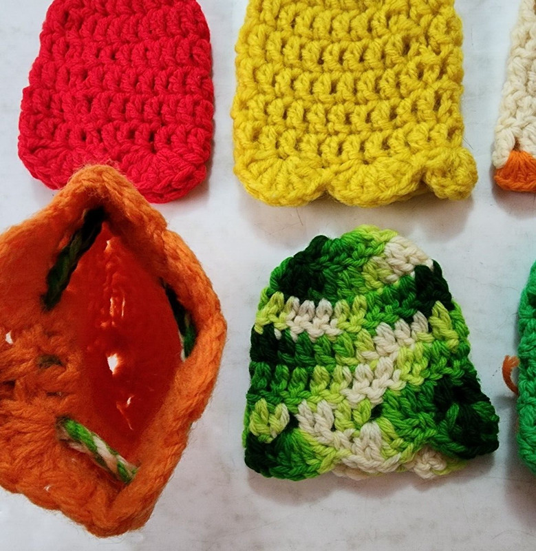 Lot of 6 Vtg Crochet Baby / Infant Beanies, Hand Warmers? Multiple Colors gallery