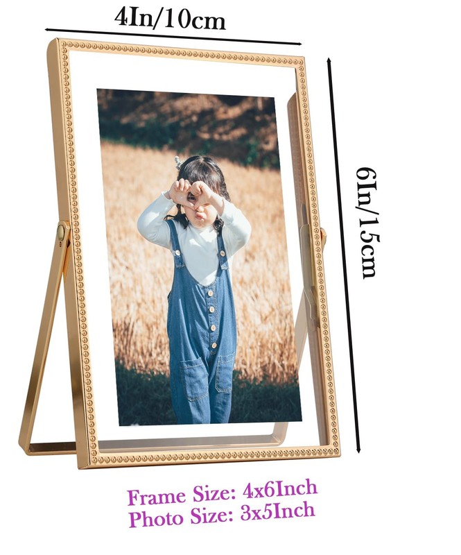 Gold 4x6'' Floating Picture Frame 2Pack,For Photo Sizes(2x3'',3.5x 5''),Beade... gallery