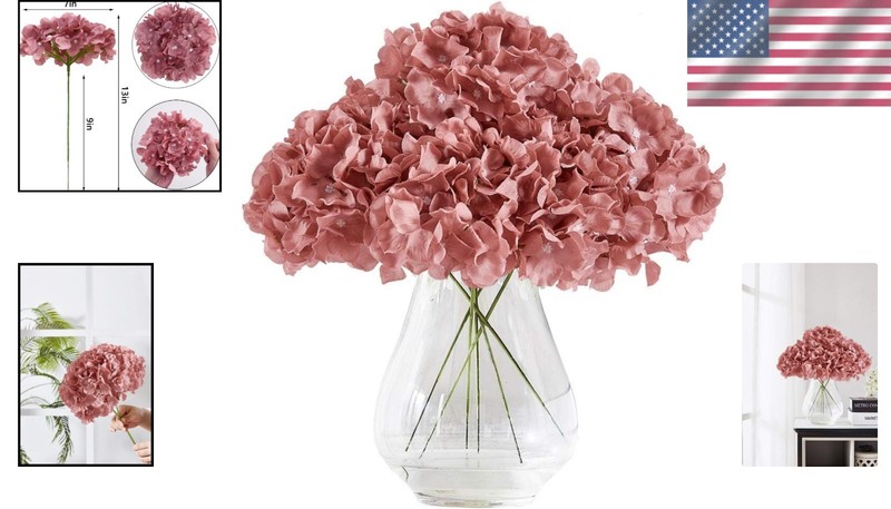 Elegant 10 Count Dusty Rose Silk Hydrangea Heads for Parties and Floral Bouquets gallery