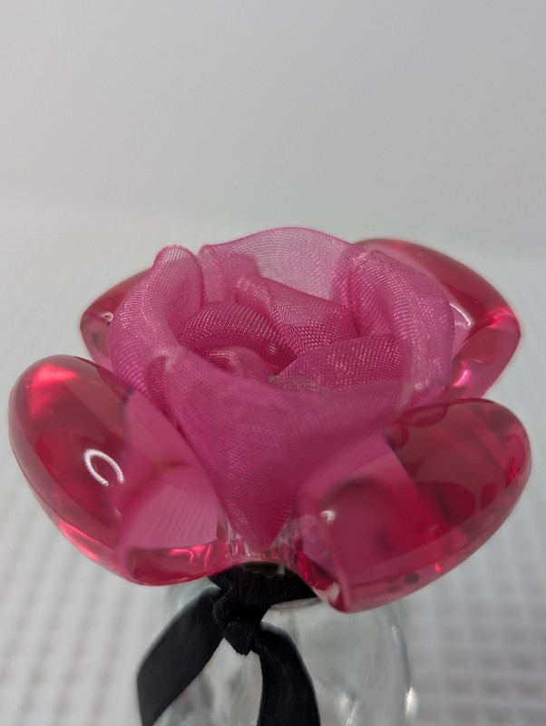 Vtg Guess Glass Bottle Eau De Toilette Pink Plastic & Tulle Rose Top Empty 4" gallery
