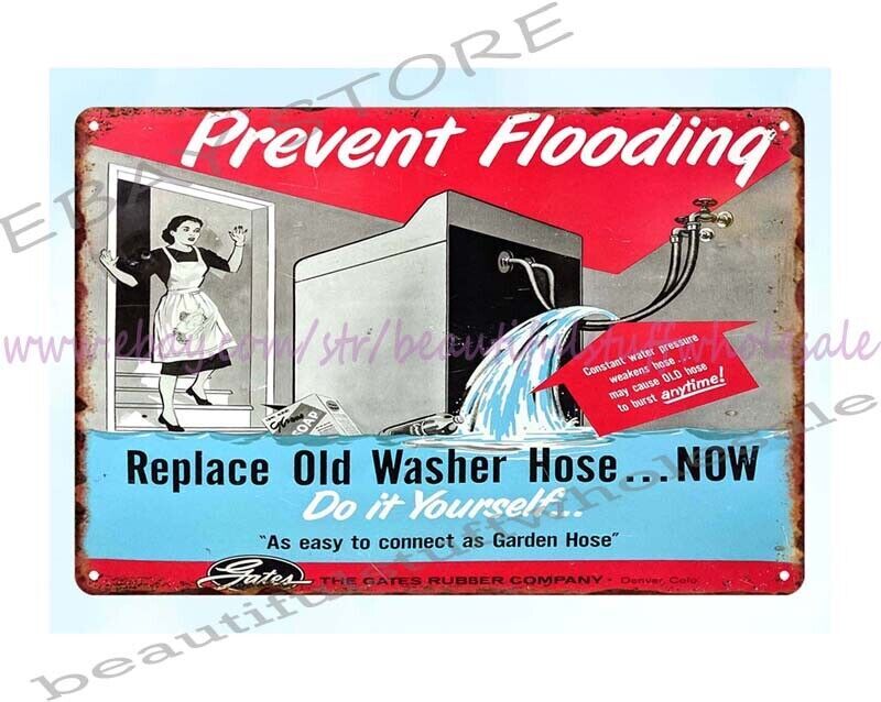 interior dorm room GATES RUBBER CO DENVER CO WASHER HOSE metal tin sign