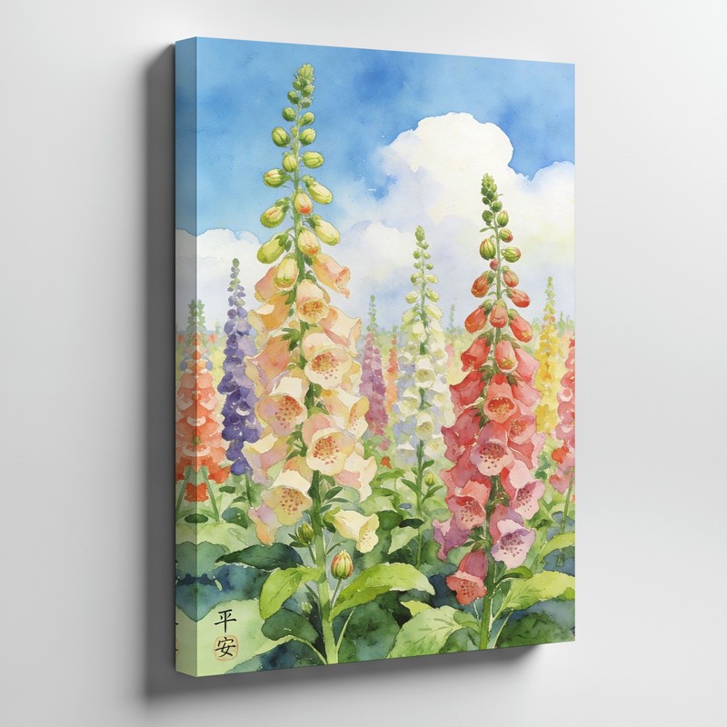 Watercolor Canvas Wall Art Foxglove Flowers Garden Bloom Nature Botanical Print