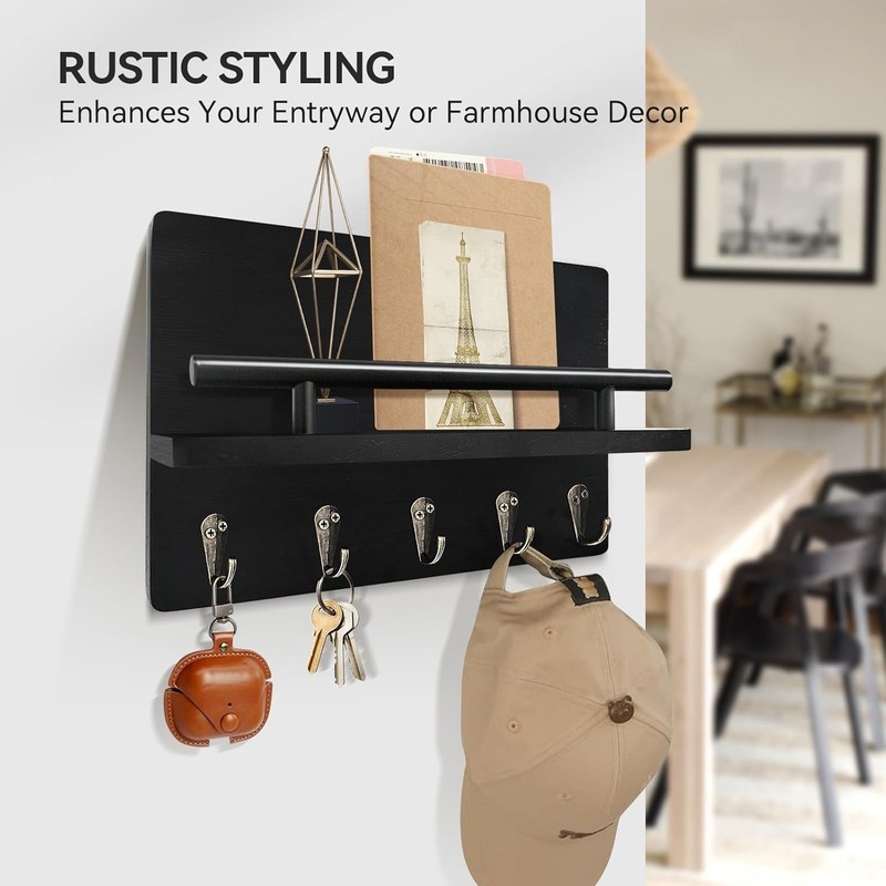 Key Holder Wall Mount Rustic Key Rack with Shelf Hooks Home Organizer gallery