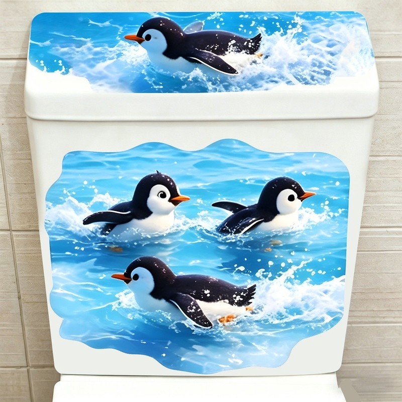 Penguin Decal for Toilet Seat Lid Smooth Surfaces Waterproof PVC Material gallery