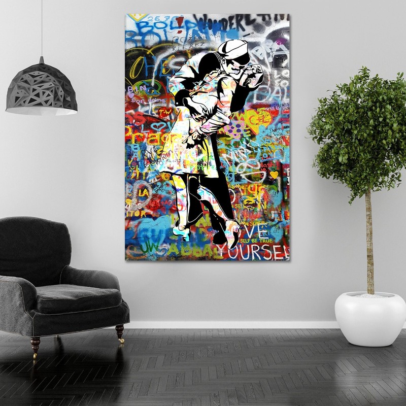 World War End Kiss Graffiti Wall Art Banksy Printable Poster Ready to Hang Gift gallery