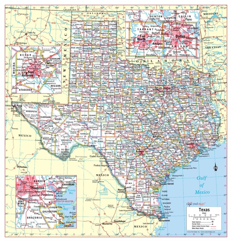 Texas State Wall Map Large Print Poster – Paper 30″x31″
