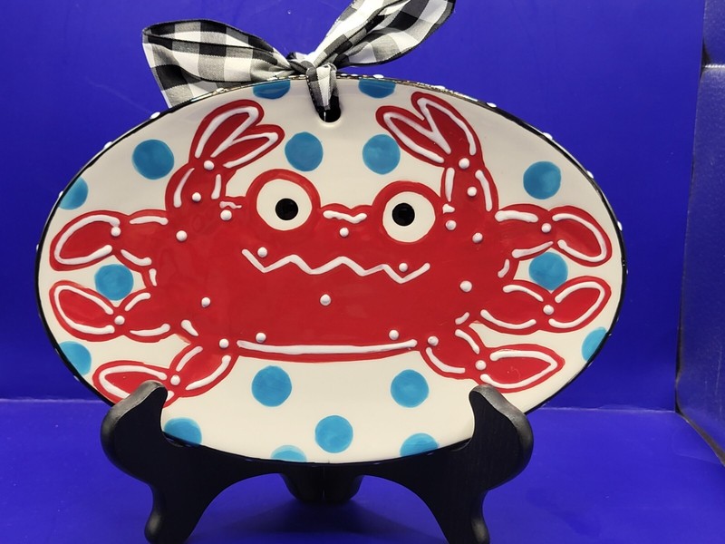 Ceramic Oval Decorative Wall Hanging Crab Plate By Clay Chicks