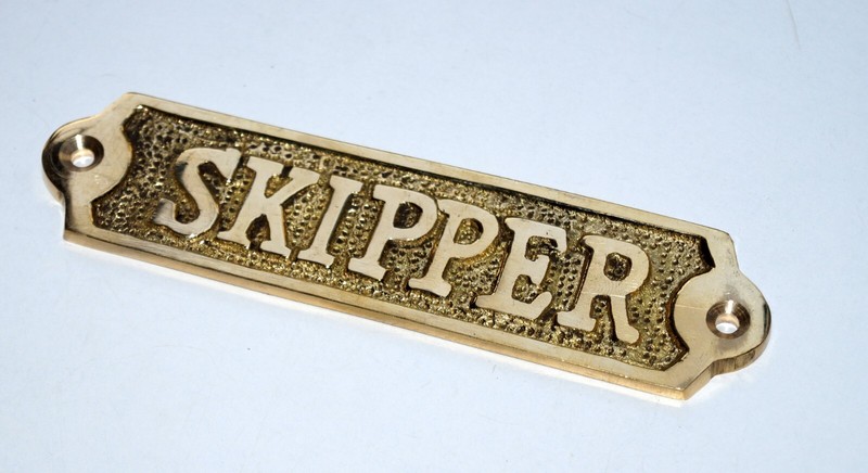 Solid Brass Door Sign "Skipper" - Metal Wall Plaque - Nautical Wall Art Marine gallery