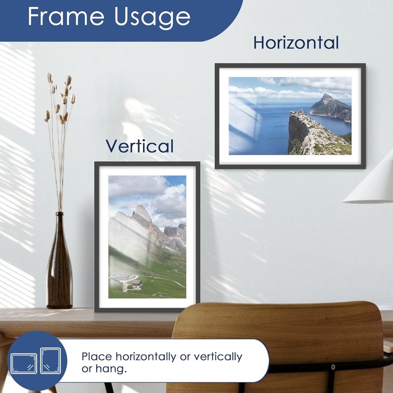 13X19 Picture Frame Set of 6, Display Pictures 11 X 17 with Mat or 13 X 19 witho gallery