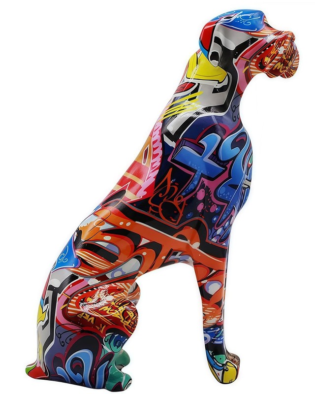Colorful Graffiti Dog Statue Abstract Art Sculpture for Home Office Decor