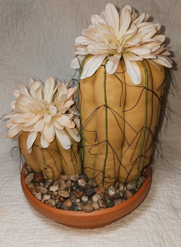 Cactus Art Home Decor Tabletop Handmade 80s Fabric Terra Cotta Rare Quirky