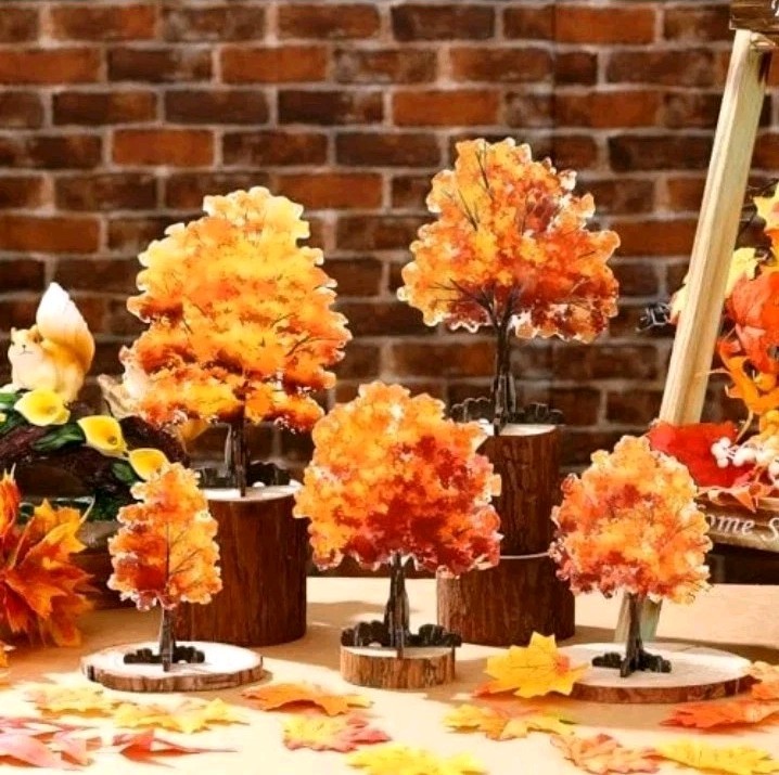 5 Pieces Mini Fall Maple Trees 2D 5 Size Autumn Artificial Miniature Trees Flat gallery