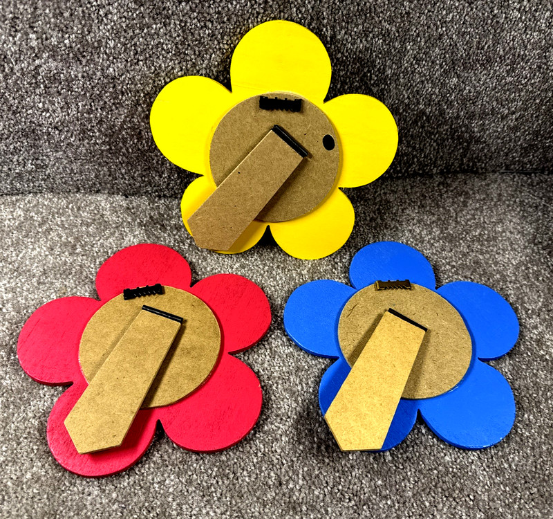 Vibrant Yellow, Pink & Blue Flower Shaped 7”x7” Wall Shelf Mirrors, 60’s Retro gallery