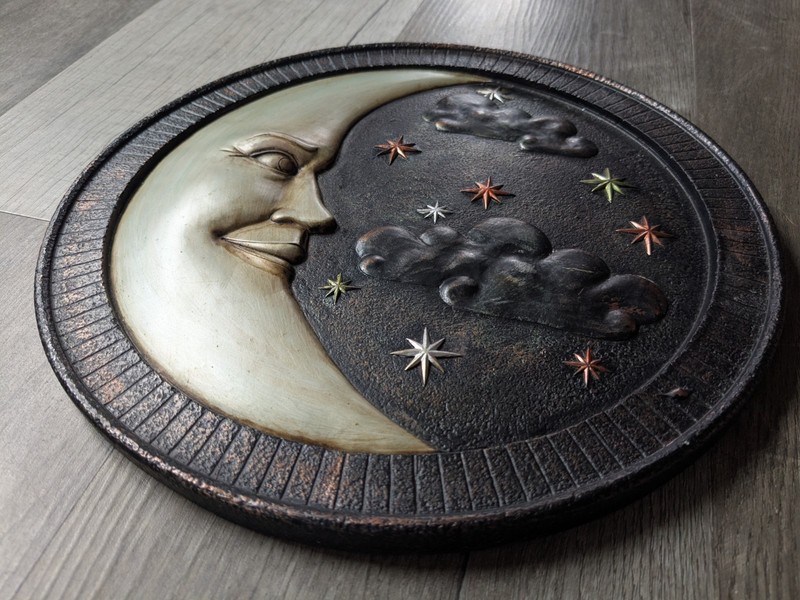 Celestial Cement Moon Sculpture Wall Plaque Stepping Stone Home Garden Decor gallery