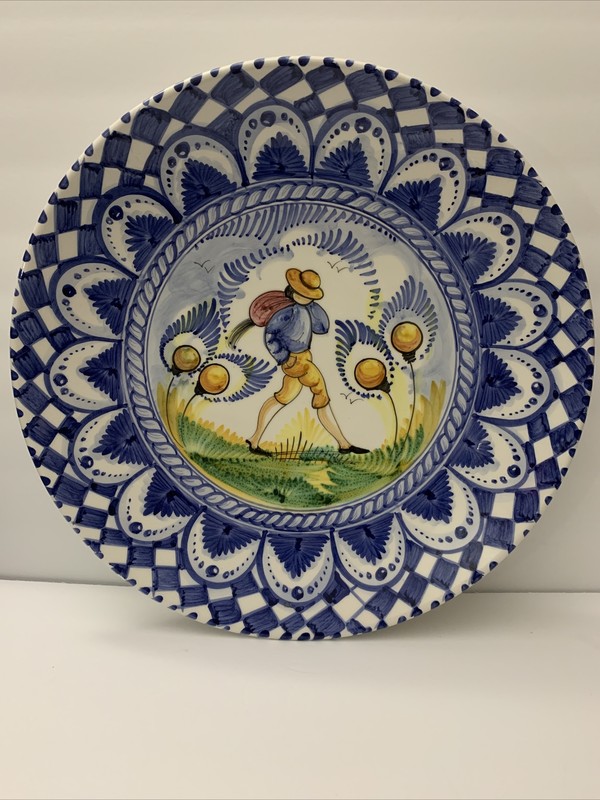 Majolica Spain Handmade, Painted Large Ceramic Wall Hanging Shallow Bowl 16”