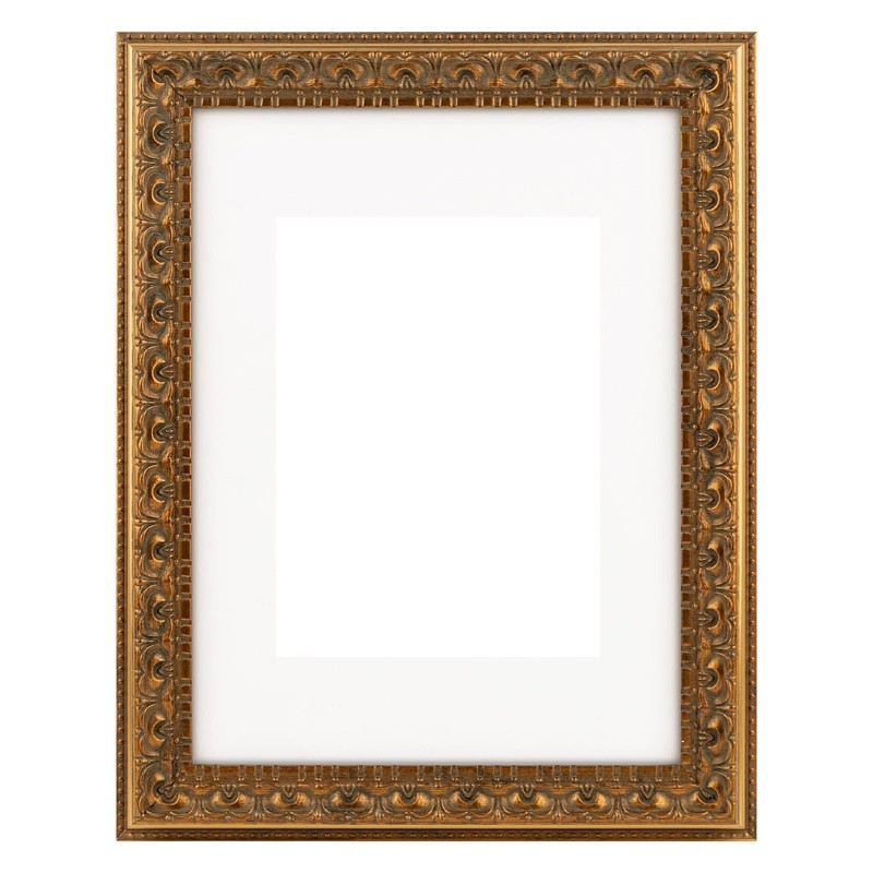 9X12 Ornate Finish Photo Frame w/ White Mat for 6X8 Picture & Real Glass, Bronze