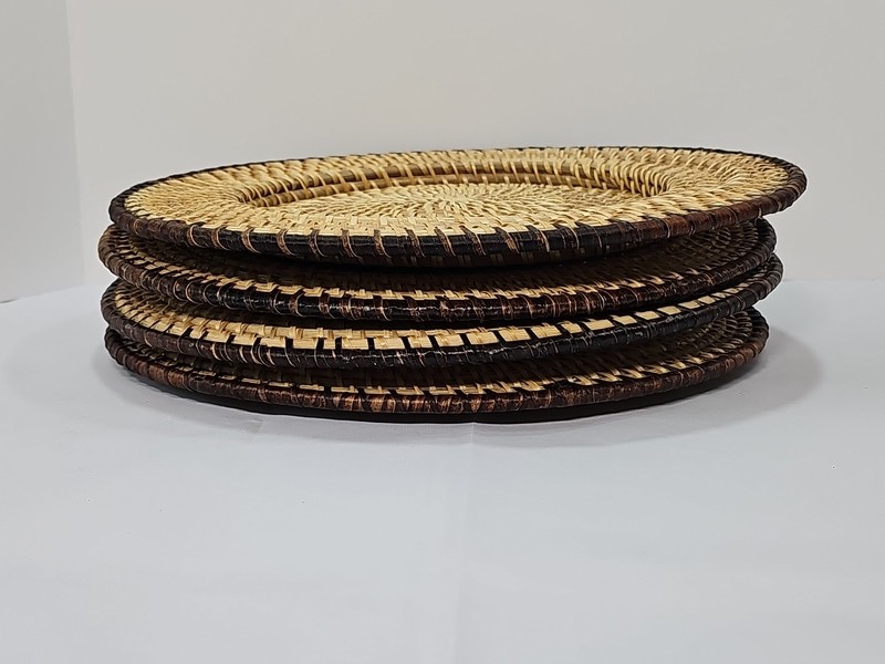 Rattan Woven Serving Tray Plate Holder 13" Home Decor Sturdy Set Of 4 Free Ship gallery