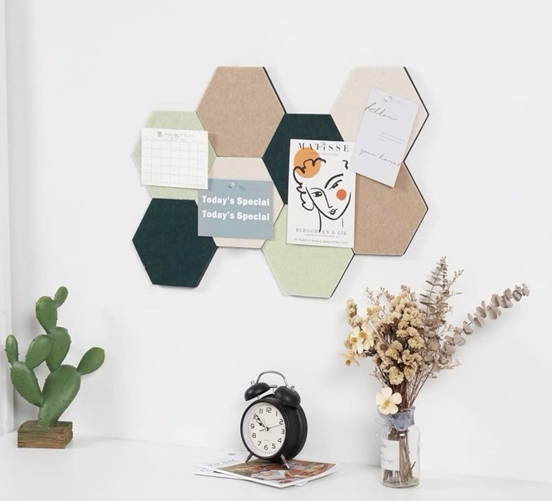 LAJAR 8 Pcs Hexagon Felt Bulletin Board Tiles Self Adhesive Felt pin Board Green gallery
