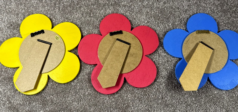 Vibrant Yellow, Pink & Blue Flower Shaped 7”x7” Wall Shelf Mirrors, 60’s Retro gallery