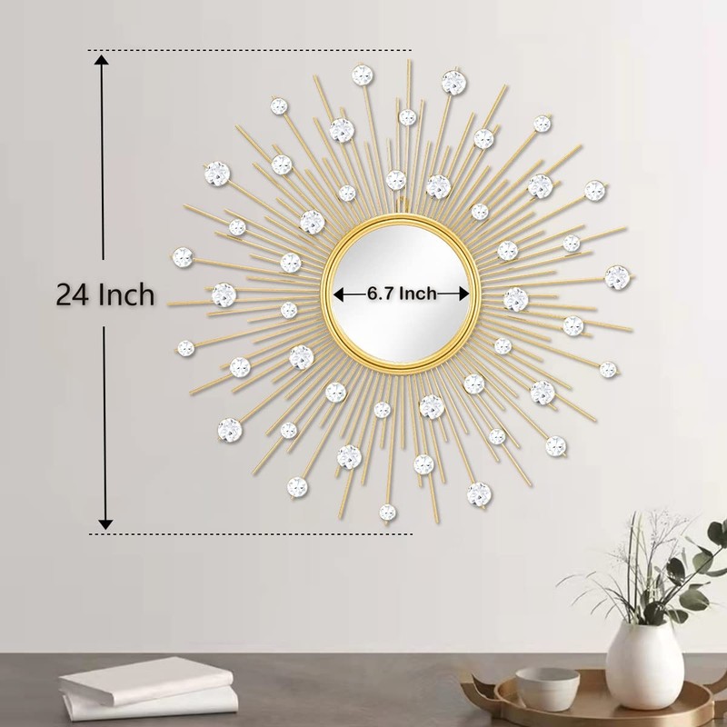 TaoliMo Gold Sunburst Mirror for Wall Decor Metal Sun 24"L x 24"W, gallery