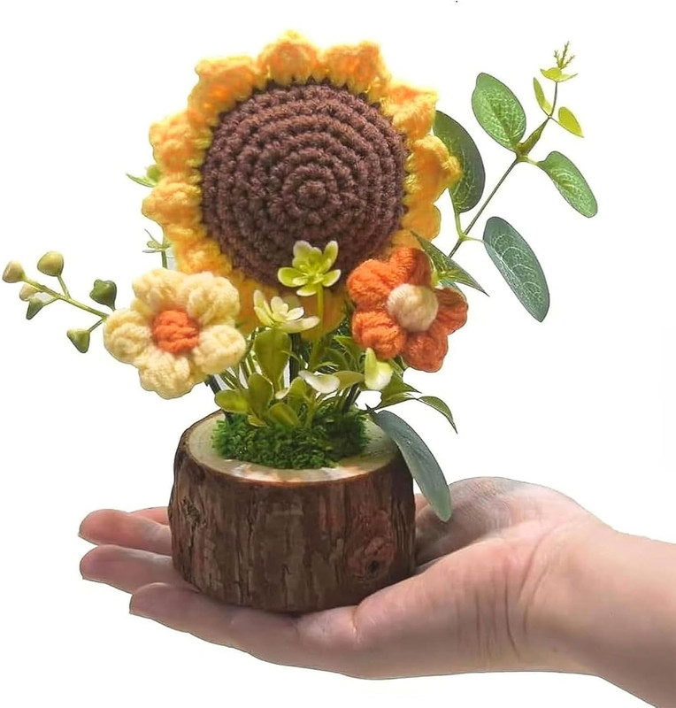 Handmade Crochet Knitted Sunflower Bouquet Creative Knitted Potted Plant Mini... gallery