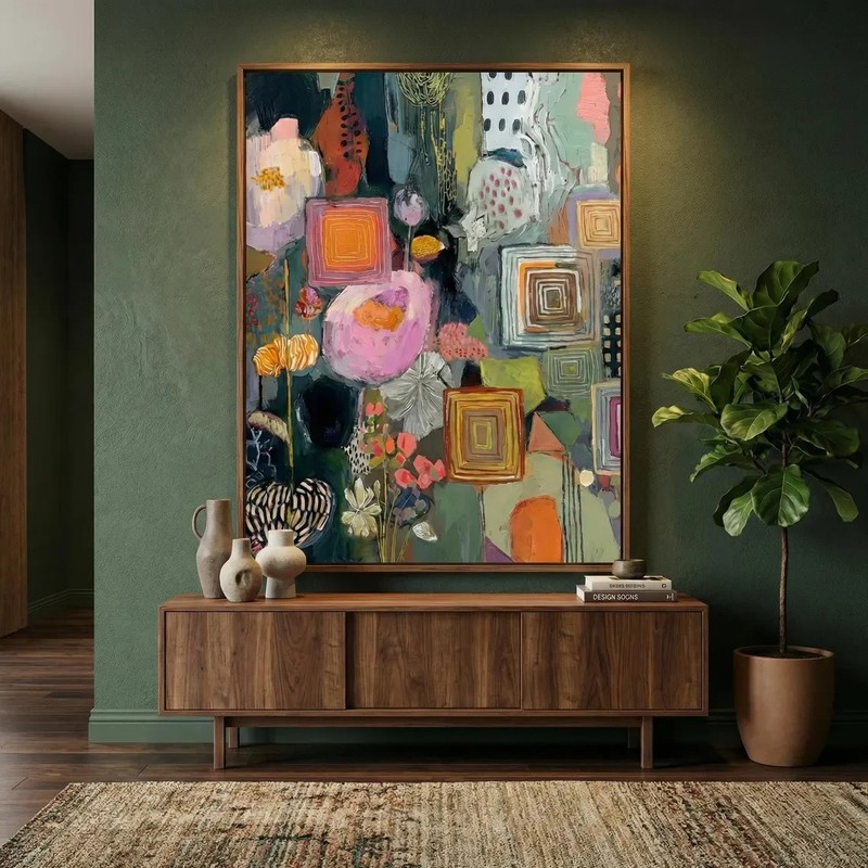 Floral Wall Art Print: Vibrant Boho Colors – Mixed Media Style