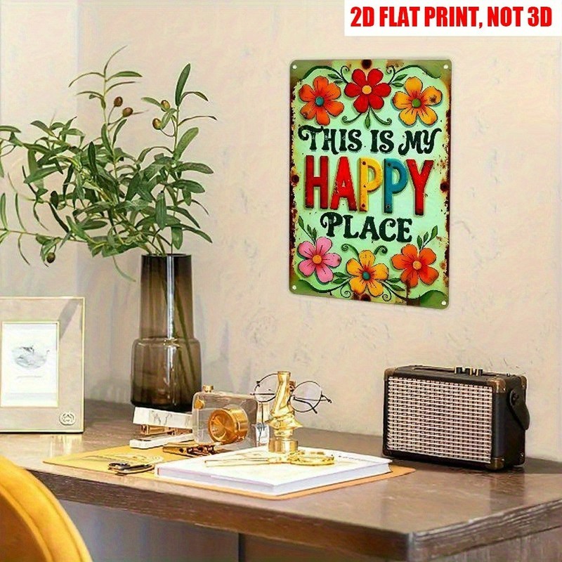 Retro Garden Decor Metal Sign This Is My Happy Place Colorful Floral Plaque 12×8 gallery