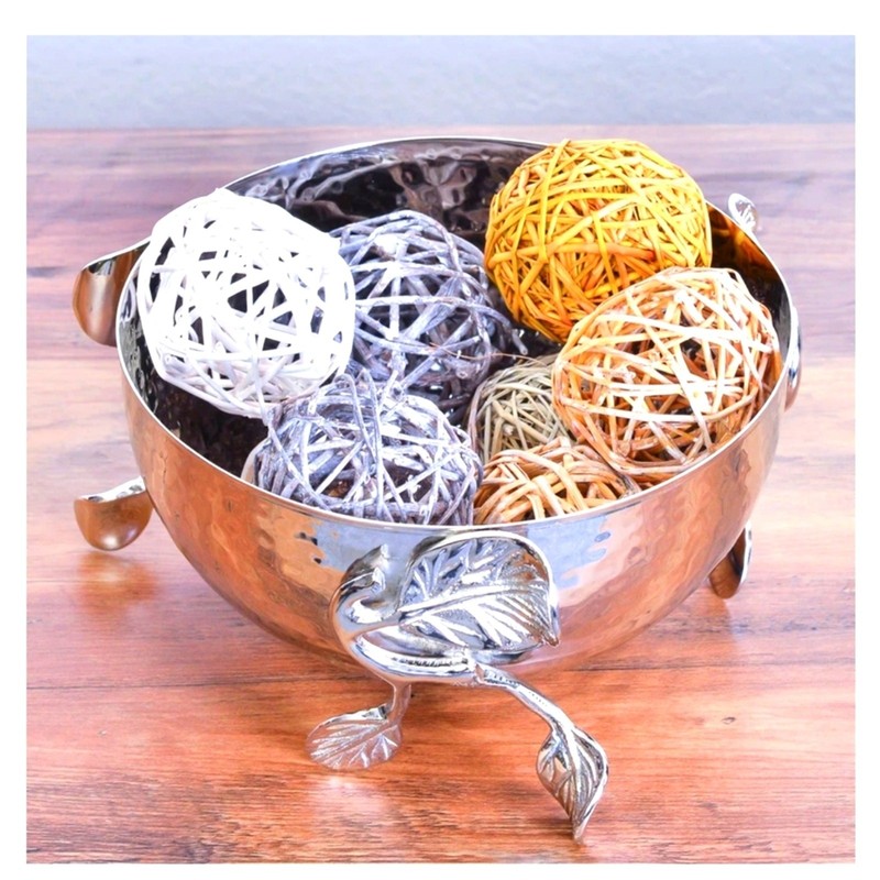 SILVER PLATED DECORATIVE SERVING BOWL WITH LEAF EMBELLISHMENTS CHEER COLLECTION