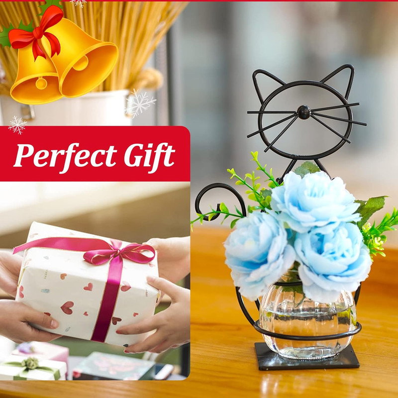 Desktop Glass Planter Vase Holder, Metal Cat Plant Terrarium Stand for Plants Cr gallery